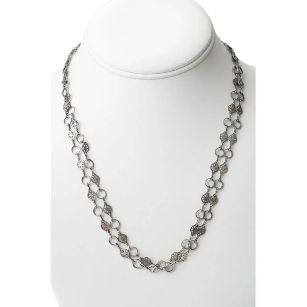 Catherine Popesco Womens Silver Tone Fancy Wheel Link Chain Necklace 38"